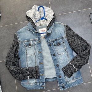 Mossimo Supply Co. Light Blue Denim Jacket with Charcoal Knit Sleeves